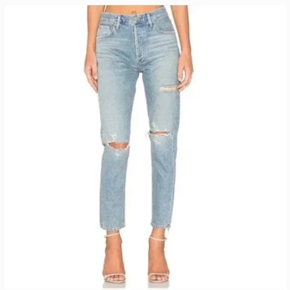 Agolde Jamie High Rise Classic Distressed Jeans in Dakota 24 - Picture 2 of 9